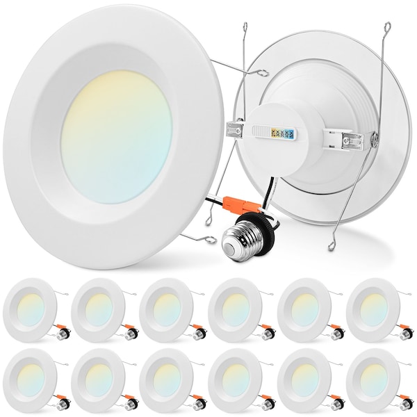 Luxrite 5/6 Inch LED Recessed Can Light 5CCT 2700K-5000K 17W 1500LM Dimmable Wet Rated ETL Listed, 12PK LR23799-12PK - main